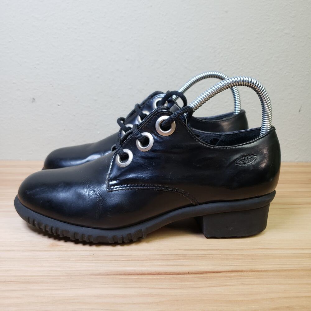 Vintage Azaleia Women's 8.5 Lug Sole Lace Up Oxford Shoe‎ Glossy Black Academia
